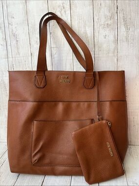 Steve Madden Brown Cognac Large Tote Bag with Matching Pouch